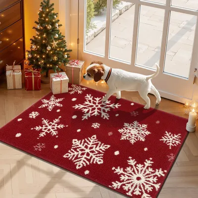 Produktbild von Weihnachten Fu?matte Innen Fussmatte Aussen Schmutzfangmatte, Schlingenflor rutschfeste Fu?abtreter, Fussmatten Haustš¹r, Eingangsteppich, Geschenke zur Weihnachtsdekoration, Schnee, 60 x 90 cm