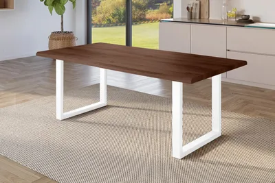 Produktbild von Esstisch Baumkante Holz-Optik Nussbaum 180 x 90 U-Gestell weiß JULIUS
