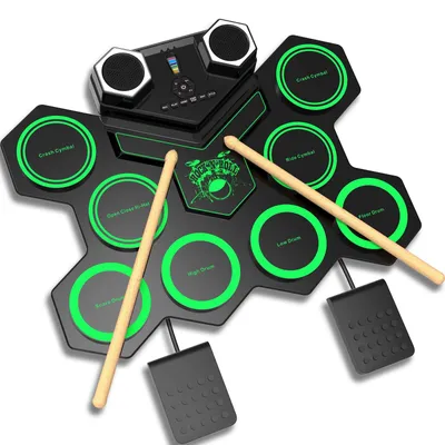 Productafbeelding van Elektrisch drumstel, 9 pads siliconen digitaal drumpad met ingebouwde luidspreker