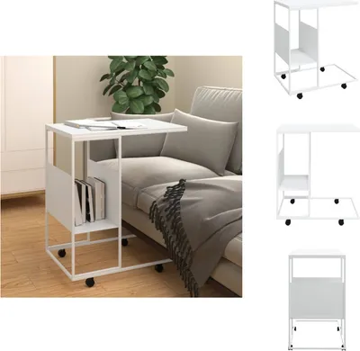 Obrázek produktu pro vidaXL Odkládací stolek s kolečky bílý 55x36x63,5 cm Materiál na bázi dřeva - Konferenční stolky