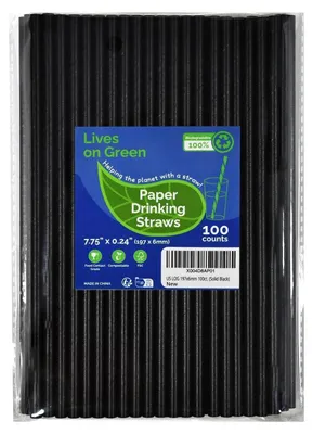 Produktbild von Papier-Trinkhalme Einweg Schwarz 100 Stück 19,7 x 0,6 cm für Getränke Cocktails Kaffee