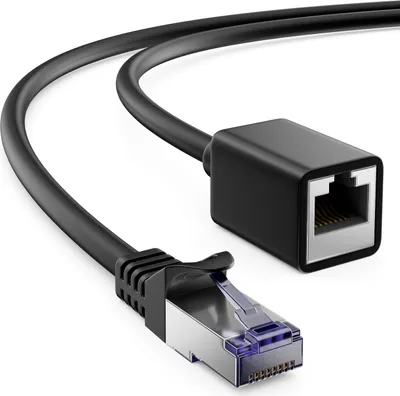 Produktbild von deleyCON 0,5m CAT7 Patchkabel Verlängerung für Ethernet LAN Netzwerkkabel - CAT 7 Rohkabel mit RJ45 Stecker auf RJ45 Buchse S/FTP Kupfer PiMF 600MHz - Schwarz