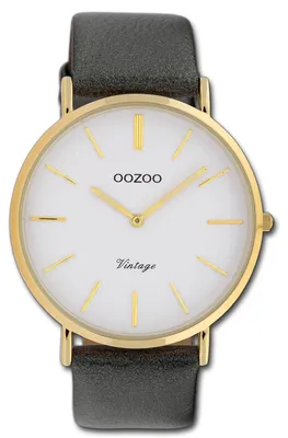 Image de Oozoo Damenuhr, série Vintage, modèle C20077, bracelet en cuir argenté, montre analogique, référence D3UOC20077