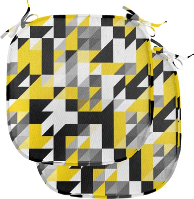 Produktbild von ABAKUHAUS Gelb und Weiß Polster für Esszimmerstühle, Quadrate und Houndstooh, Dekoratives wasserfestes Kissen mit Riemen für Küchensitze, 40 cm x 40 cm-2er Pack, Gelb Grau Schwarz