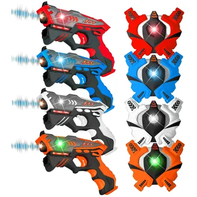 Immagine prodotto di Set di laser tag blaster, confezione da 4, ABS resistente, luci lampeggianti, confezione da 4 pezzi