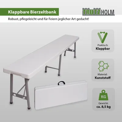 Produktbild von Bierzeltbank für 4 Personen Kunstoff weiß 180 cm klappbar Klappbank Partybank Bierbank