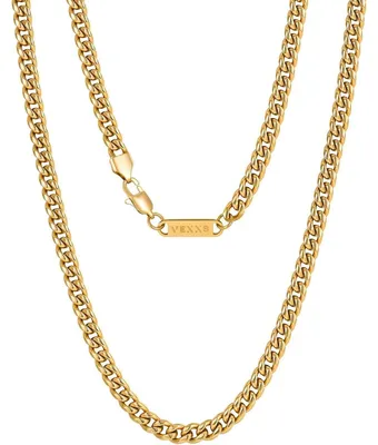 Immagine prodotto di Collana a catena da uomo, placcata in oro 18 carati, stile cubano, modello Miami, con maglie da 3 a 6 mm, lunghezza 66 cm, senza nichel