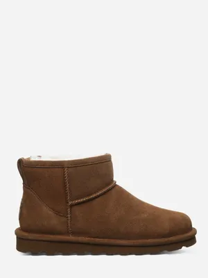 A single brown BEARPAW boot on a white background.