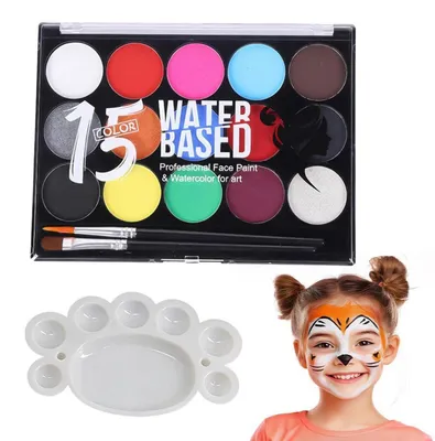 Obrázek produktu pro Sada dětských líčidel, 15 barev, s 2 štětci, vhodná pro děti, karneval, Halloween, cosplay