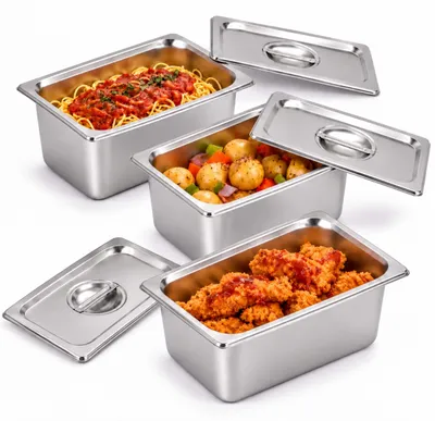 Obrázek produktu pro Relaxdays Sada tří gastro kontejnerů, nerezová ocel, GN 1/4, gastronormové nádoby s víkem, rozměry 15x26,5x16,2 cm, vhodné do kuchyně, barva: stříbrná, Obrázek vytvořený pomocí AI