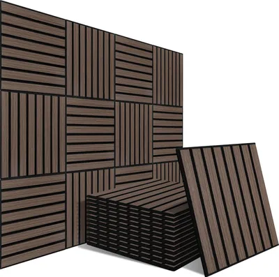 Produktbild von Faziango 12x Akustikpaneele 30x30cm, Innendekoration Wandpaneele, Holzpaneele Wand,schwarze Walnuss Lamellenwand auf Filz
