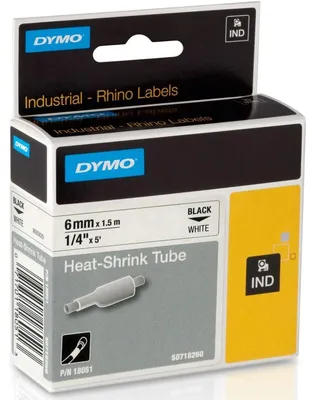 Produktbild von DYMO Rhino Industrie Schrumpfschlauch-Kabeletiketten | 6 mm1,5 m | Schwarz auf weiß | für Rhino Beschriftungsgerät, D1, Belgien, 1,5 m, 1 Stück(e), 34 mm, 87 mm