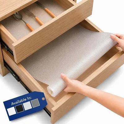 Produktbild von PolkaHome® Antirutsch-Kühlschrankmatte 44,5 x 500 cm – Transparente Schubladen- und Regaleinlage, Zuschneidbar, BPA-frei, Wasserdicht