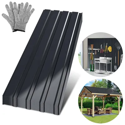 Image de Eikuavons, plaques de toiture en tôle ondulée anthracite, dimensions 115 x 45 cm, tôles profilées galvanisées pour abri de voiture, hall et serre
