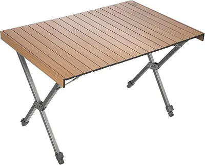 Imagen del producto de Mesa plegable para camping Silecomplaza, de aluminio, color marrón, con altura ajustable