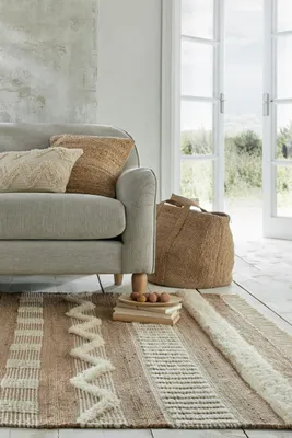 Produktbild von Handgewebter Naturteppich in Skandi-Tönen "Wharfe". Farbe: Braun-Beige, 200x290 cm | Kadima Design
