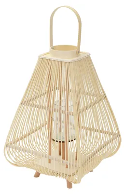 Zdjęcie produktu dla ECD Germany Bambusowa latarnia ogrodowa, wys. 73,5 cm, w kolorze drewna, z uchwytem i szklaną wkładką; latarnia bambusowa w stylu boho, świecznik, latarnia dekoracyjna bez diod LED
