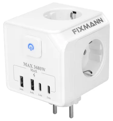 Obrázok produktu pre Rozbočovač zásuviek 7W1, zásuvka USB-A, zásuvka USB-C, trojcestný adaptér, 16A