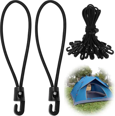 Produktbild von 20 schwarze, 15 cm lange Gummiseile mit Haken, für Poolabdeckungen, Netze und Camping