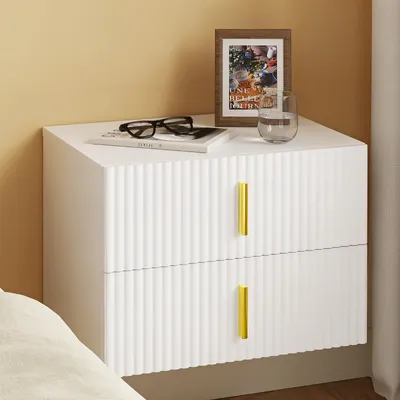 SoBuy Nachttisch FBT177-E-W mit Wellenfront und goldenen Griffen im Schlafzimmer