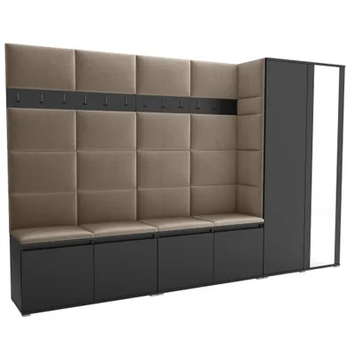Produktbild von Garderobe LUTON 5 BLACK 02– Farbe: schwarz, moderner Schrank 40x290x186 cm, funktionale Lösung für den Flur, Garderobeschrank, Flurmöbel