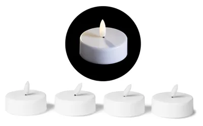 Produktbild von LED Teelicht groß mit Timer - 4er Set Warmweiß LED Kerze 3D Flamme flackernd - LED Teelicht groß 5,8cm Weiß Kunststoff 1x Batterie CR2032 benötigt - Teelichter LED für Kerzenpick auf Adventskranz