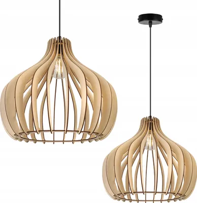 Two modern wooden pendant lamps are displayed against a white background.