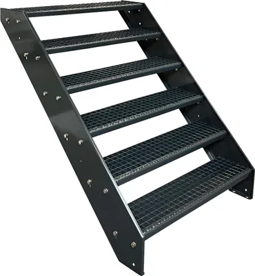 Zdjęcie produktu dla Stalowe schody kratowe 6 stopni - Ocynkowane i malowane proszkowo na kolor antracytowy - (szer. x wys. x gł.) 60 x 114 x 120 cm