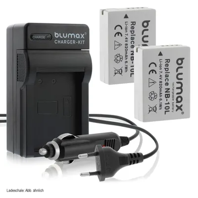Produktbild von 2x Akku + Lader für Canon NB-1LH IXUS 500 430 400 330 V3 V2 900 mAh (3,6V)