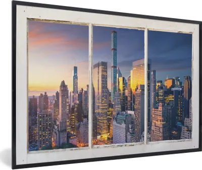 Produktbild von MuchoWow® Gerahmtes Poster New York - Aussicht - Skyline 60x40 cm - Poster mit Schwarzem Bilderrahmen Wandposter Rahmen Foto Bilder - Printing - Wanddeko Schlafzimmer