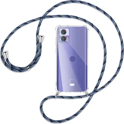 Produktbild von Handykette Backcover-Schutzhülle mit Band (Metall silberfarben) für Motorola Edge 30 Neo (Edge 30 Lite) - Blautöne