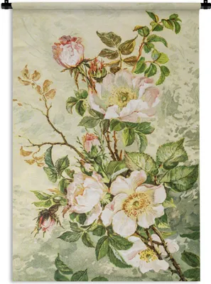 Produktbild von MuchoWow® Wandteppich Wandbehang Blumen - Vintage - Rosa 90x135 cm Tapisserie Dekoration Wandtuch - Baumwolle - Wandskulptur