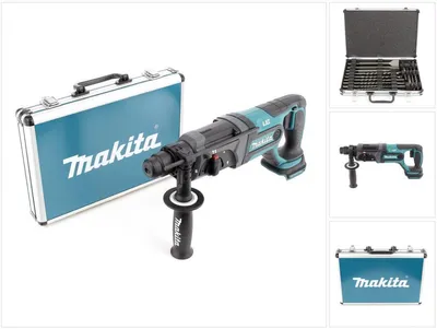 Obrázok produktu pre Akumulátorové vŕtacie kladivo Makita DHR 241 18 V Li-ion so skľučovadlom SDS-Plus solo + sada sekáčov Makita D-42444 SDS-Plus 17 ks v hliníkovom kufri