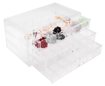 Produktbild von Acryl-Schmuckkästchen mit 3 Schubladen und Fächern