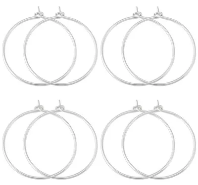 Immagine prodotto di Charm per bicchieri, set da 8 pezzi, argento sterling 24mm, accessori per orecchini rotondi, creazione di gioielli, kit artigianale fai-da-te, colore argento