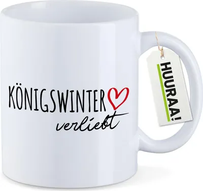 Produktbild von Huuraa Kaffeetasse Königswinter verliebt 330ml Weiß Keramik Kaffeebecher Geschenkidee