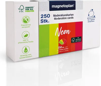 Produktbild von Magnetoplan Moderationskarten 200x100mm - Set "Neon" - 250Stk