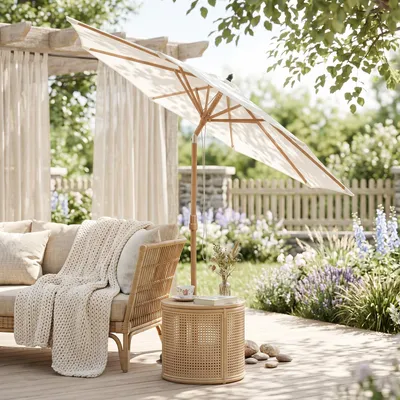 Produktbild von Sekey Sonnenschirm Ø300cm Holzoptik Gartenschirm Marktschirm für Garten Terrasse Hof, UPF50+