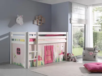 Produktbild von Vipack Spielbett Pino, Liegefläche 90x200 cm mit Textilset Vorhang "Spring"