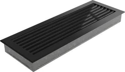 A black ventilation grille with a metal casing, shown from a diagonal angle on a white background.
