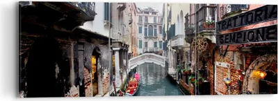 Produktbild von Bild auf Leinwand - Leinwandbild - Boot Brücke Tourismus Venedig - 90x30cm - Wand Bild - Wanddeko - Leinwanddruck - Bilder - Kunstdruck - Wanddekoration - Leinwand bilder - Wandkunst - CA90x30-2157