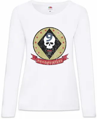 Produktbild von Urban Backwoods Headhunters Squadron Patch, Damen Langarmshirt, Farbe: Weiß, Größe: 3XL