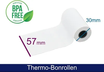 Produktbild von Thermorolle - 57 30 12 (B/D(max.)/K) mit Lastschrifttext, weiss, 9m