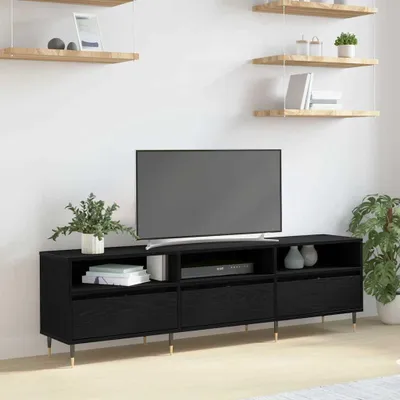 Image de Maison Exclusive - Meuble TV, dimensions 150 x 30 x 45 cm, finition noire imitation chêne, fabriqué en panneaux de particules