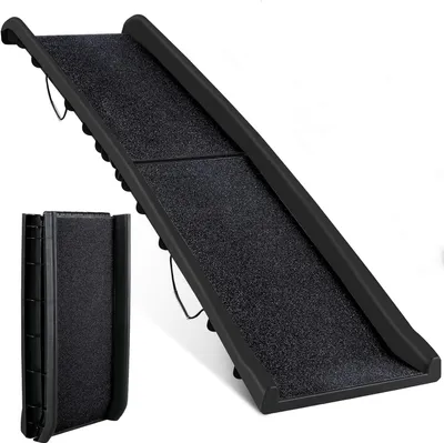 Produktbild von Klappbare Hundetreppe / Hundeautorampe - Anti-Rutsch, 156x40 cm, Bis 90 kg Tragkraft, Schwarz, Für Große & Kleine Tiere