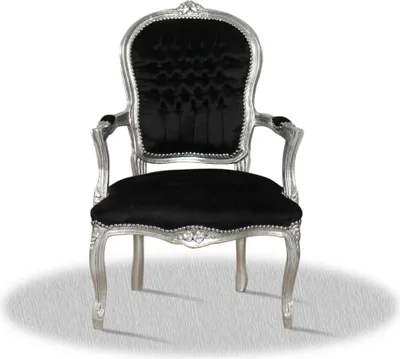 Produktbild von Barockstuhl Barock Stuhl Salon Salonstuhl Armlehne Schwarz Silber Stoff Esszimmer Wohnzimmer Elegant Relax Klassisch Premium Luxus Modern Retro Repro