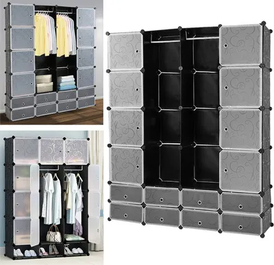 Produktbild von Jiubiaz Kleiderschrank Kleiderschränke Kinderregal Badregal Schuhregal DIY Stabil Aufbewahrung Schrank 16 Würfel
