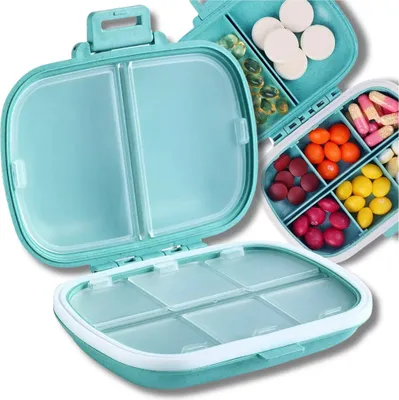 Obrázek produktu pro Organizérská krabička na léky, tablety, 8 přihrádek, zásobník, kazeta
