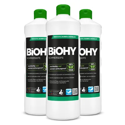 Produktbild von BiOHY Schmierseife, Schmierseifenlösung, Fußbodenreiniger, -Konzentrat – 3er Pack (3 x 1 Liter Flasche)