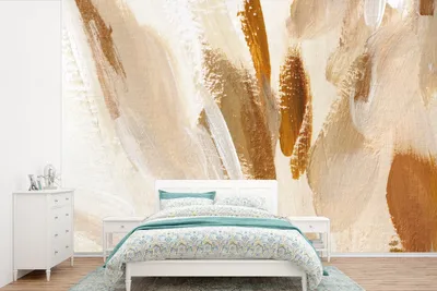 Produktbild von MuchoWow® Fototapete für Wohnzimmer oder Schlafzimmer Wandtapete Vinyl Motivtapete Weiß - Braun - Abstrakt - 360x240 cm - Vinyl-Tapete